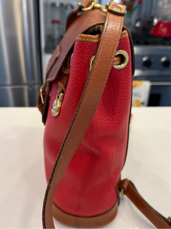 Dooney & Bourke VTG Drawstring W/ Flap leather Back Pack Red & British Tan EUC main image 7
